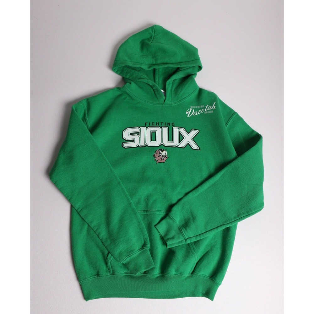 Gildan UND Fighting Sioux Dacotah Legacy Green Hoodie Kids Large
